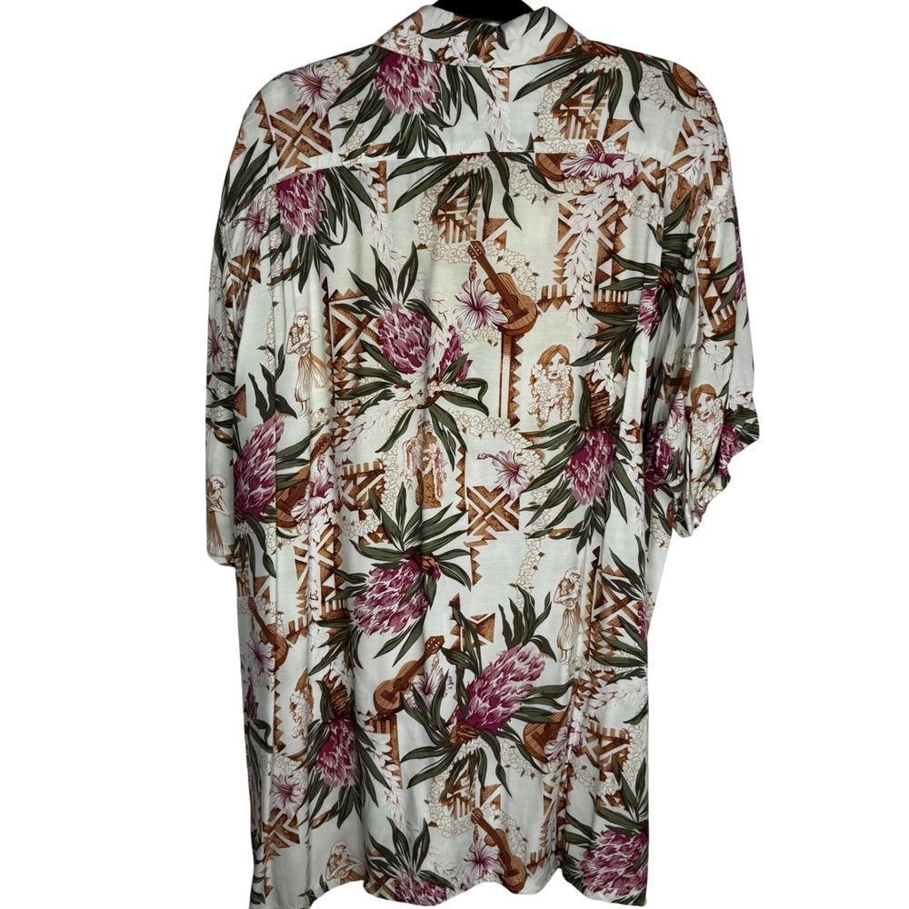 Go Barefoot‎ Vintage Hawaiian Shirt Mens 2XL Floral Ukulele Vacation Made in USA - Picture 7 of 8